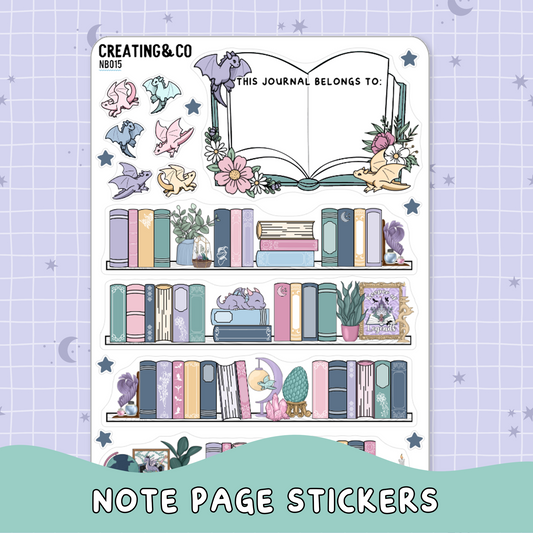 Dragon Shelves Journal Intro Note Page Planner & Journal Sticker Sheet Set - NB015