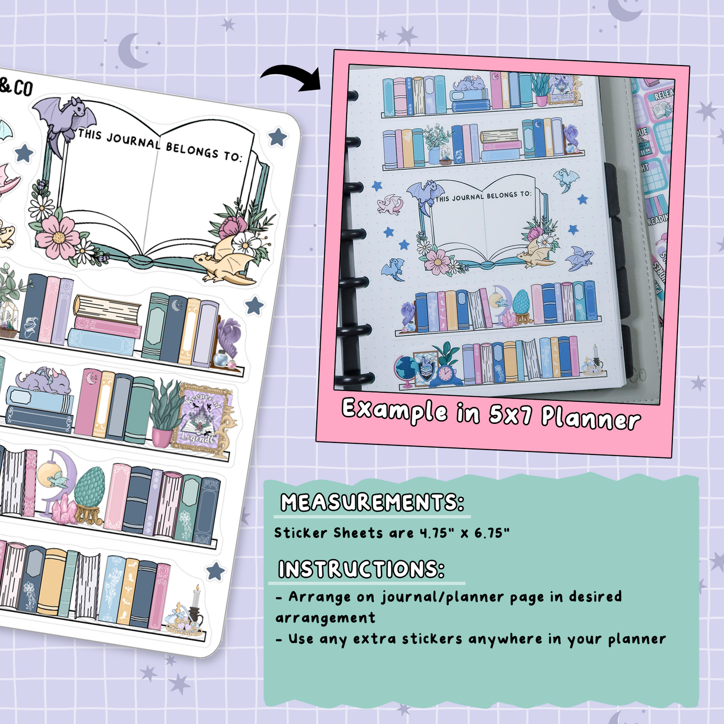 Dragon Shelves Journal Intro Note Page Planner & Journal Sticker Sheet Set - NB015