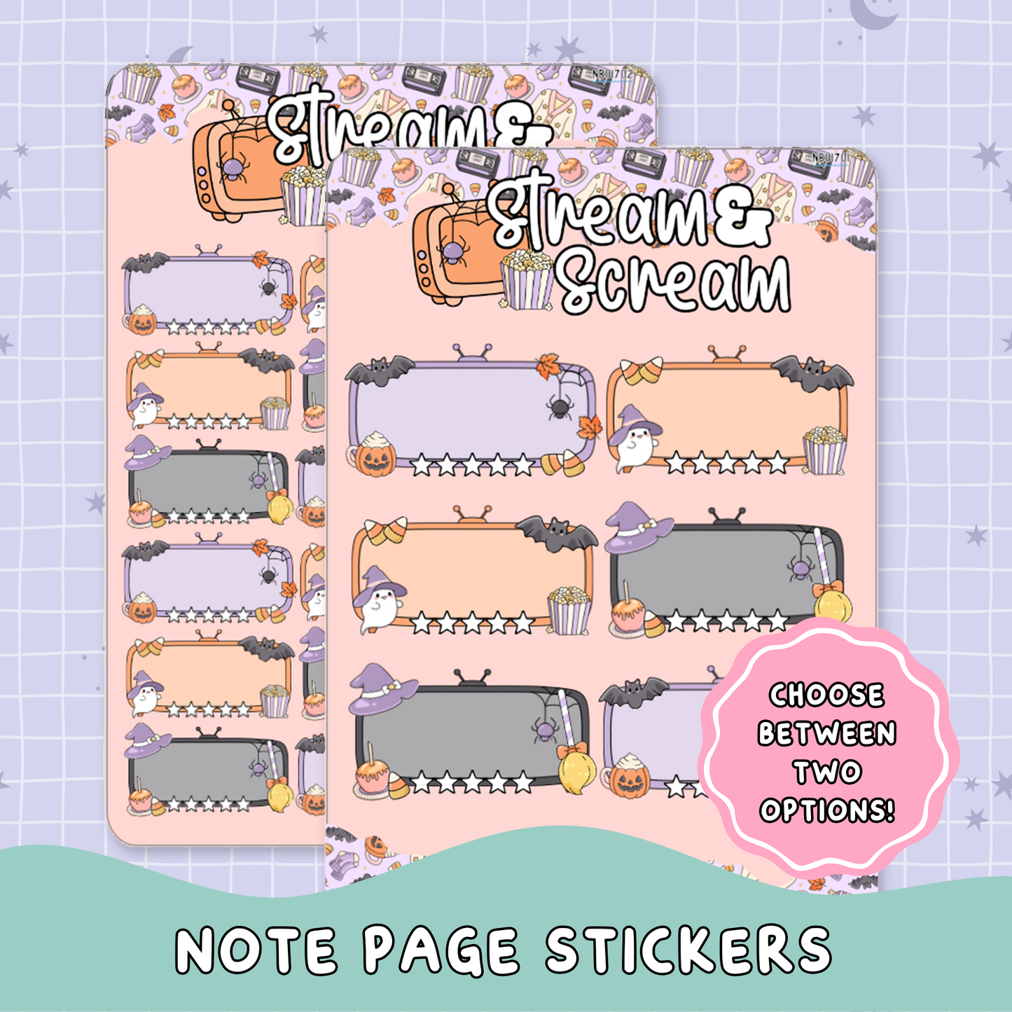 Stream & Scream Halloween Movies Note Page Planner & Journal Sticker Sheet Set - NB017