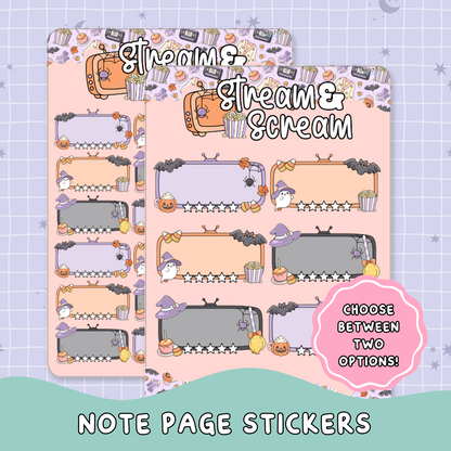 Stream & Scream Halloween Movies Note Page Planner & Journal Sticker Sheet Set - NB017
