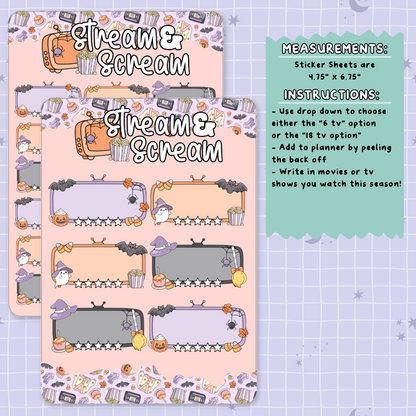 Stream & Scream Halloween Movies Note Page Planner & Journal Sticker Sheet Set - NB017
