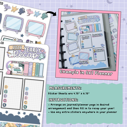 Yearly Media & Life Recap Note Page Planner & Journal Sticker Sheet Set - NB016/17