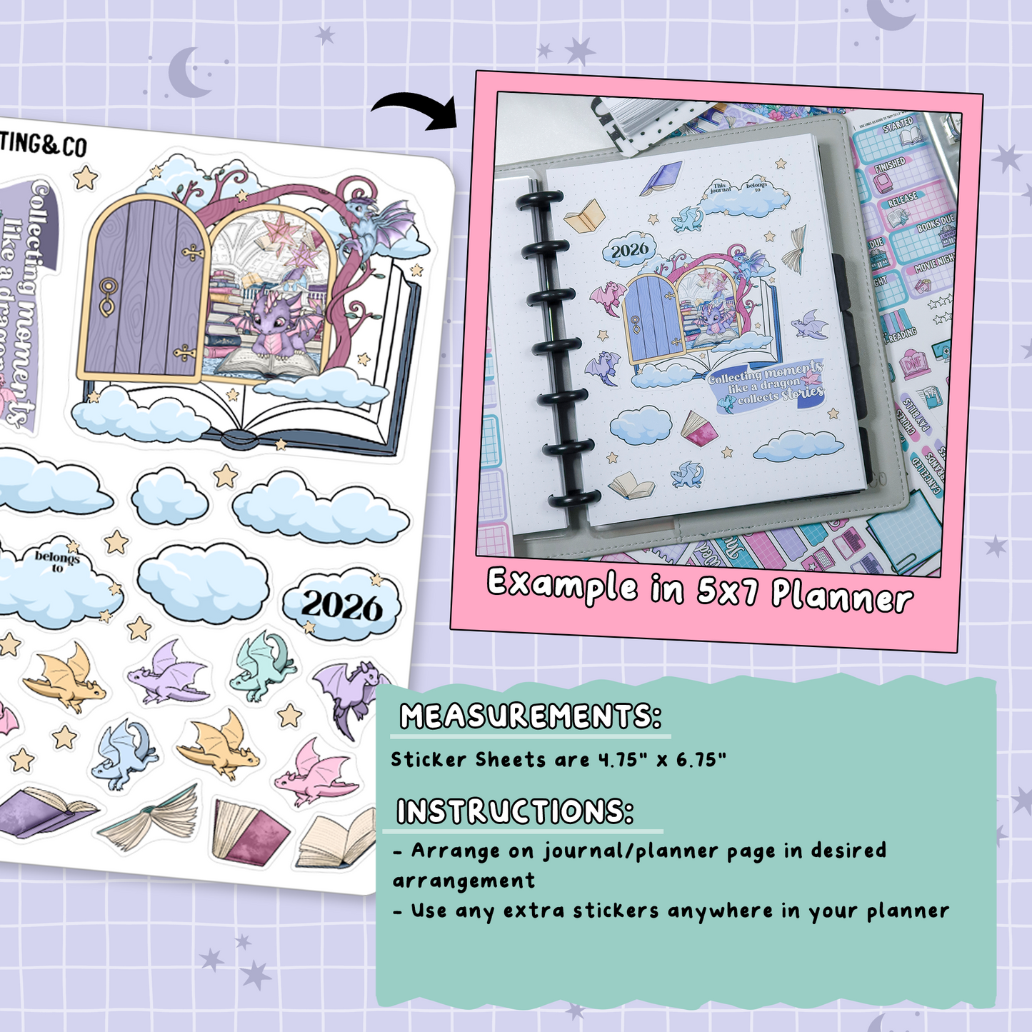 Dragon Sky Journal Intro Note Page Planner & Journal Sticker Sheet Set - NB019