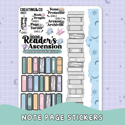 The Reader's Ascension Book Goal Progress Tracker Planner & Journal Sticker Sheet Set - NB021
