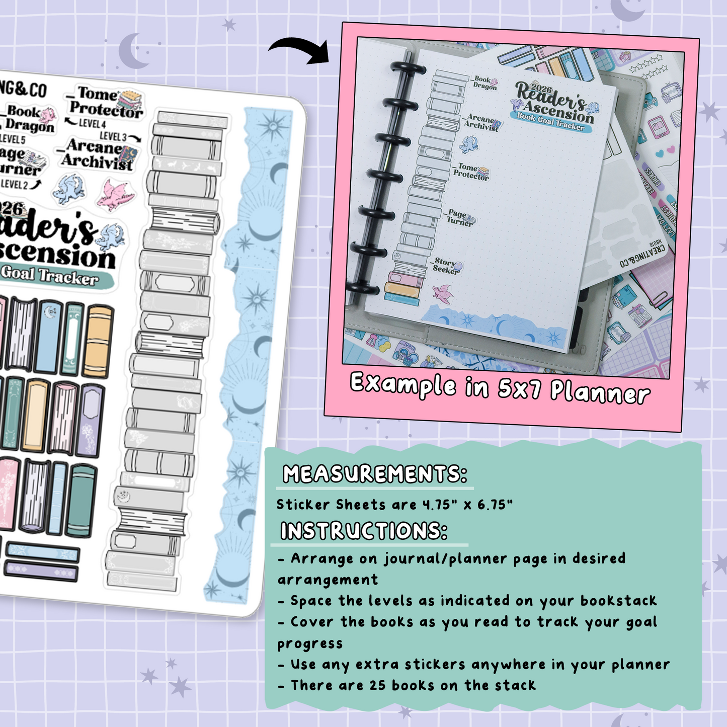 The Reader's Ascension Book Goal Progress Tracker Planner & Journal Sticker Sheet Set - NB021