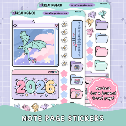 2026 Journal Intro Page Desktop Windows Note Page Planner & Journal Sticker Sheet Set - NB022