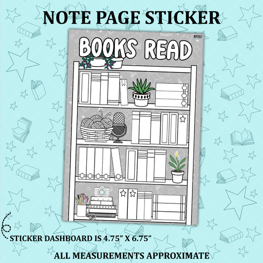 Books Read Notes Page Sticker Dashboard - NP001