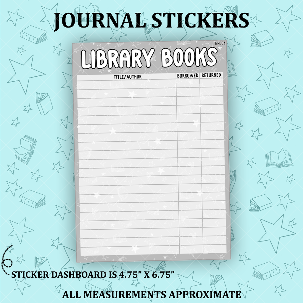 Library Books Tracking Notes Page Sticker Dashboard - NP004