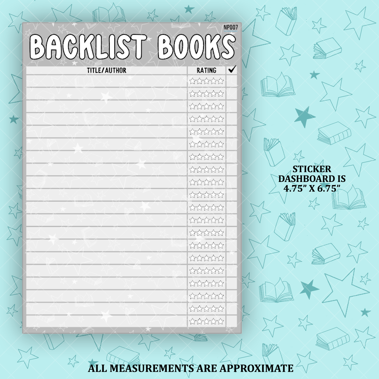 Book Backlist Notes Page Sticker Dashboard - NP007