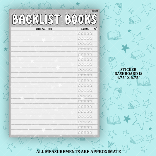 Book Backlist Notes Page Sticker Dashboard - NP007
