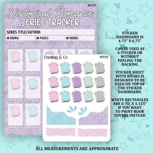 Historical Romance Series Tracker Notes Page Sticker Dashboard - NP017 - NP019
