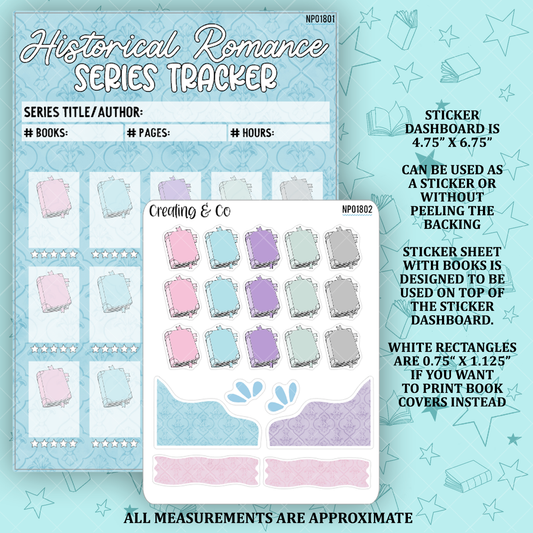 Historical Romance Series Tracker Sticker Set - Blue - xNP018