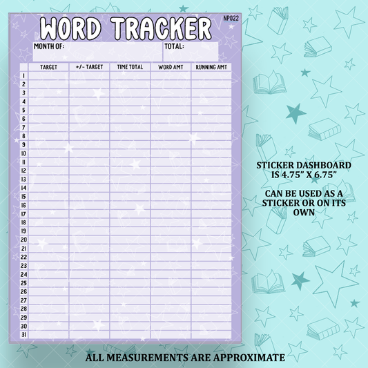 Word Count Tracker Notes Page Sticker Dashboard - NP022