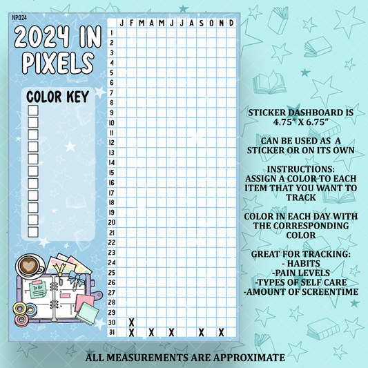 2024 Year in Pixels Notes Page Sticker Dashboard - NP024
