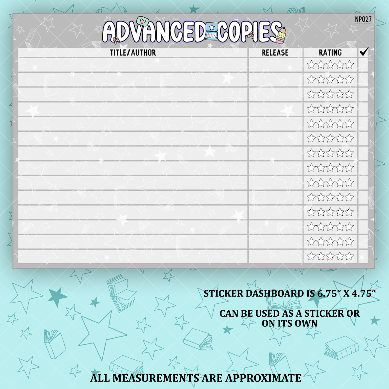 Advanced Reader Copies Notes Page Sticker Dashboard - NP027