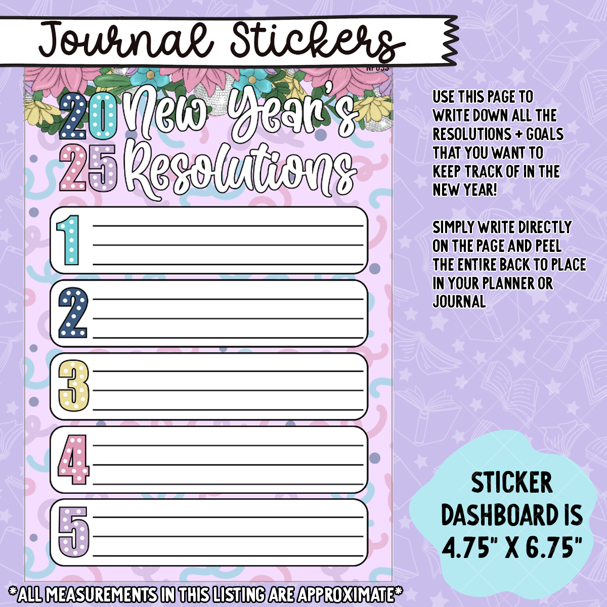 2025 New Year Resolutions Notes Page Sticker Dashboard - NP033