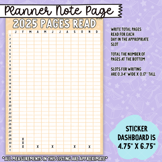 Pages Read Notes Page Sticker Dashboard - NP042