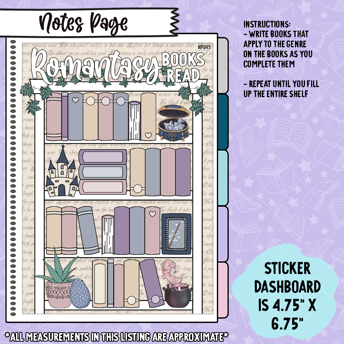 Romantasy Books Read Notes Page Sticker Dashboard - NP045