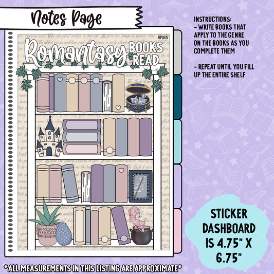 Romantasy Books Read Notes Page Sticker Dashboard - NP045