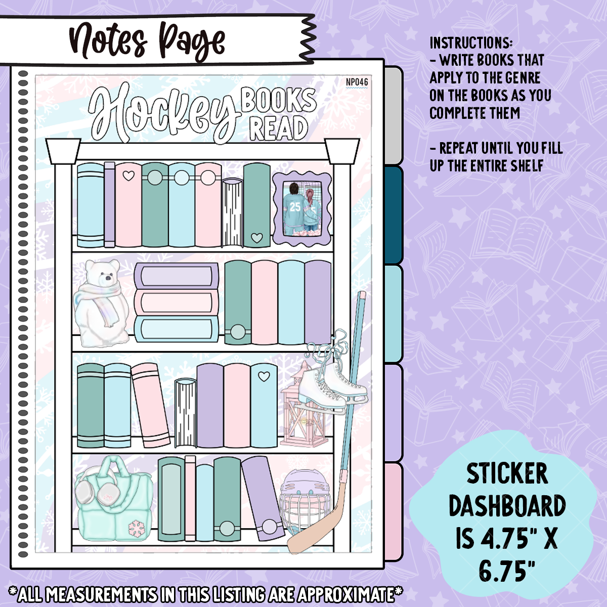 Hockey Books Read Notes Page Sticker Dashboard - NP046