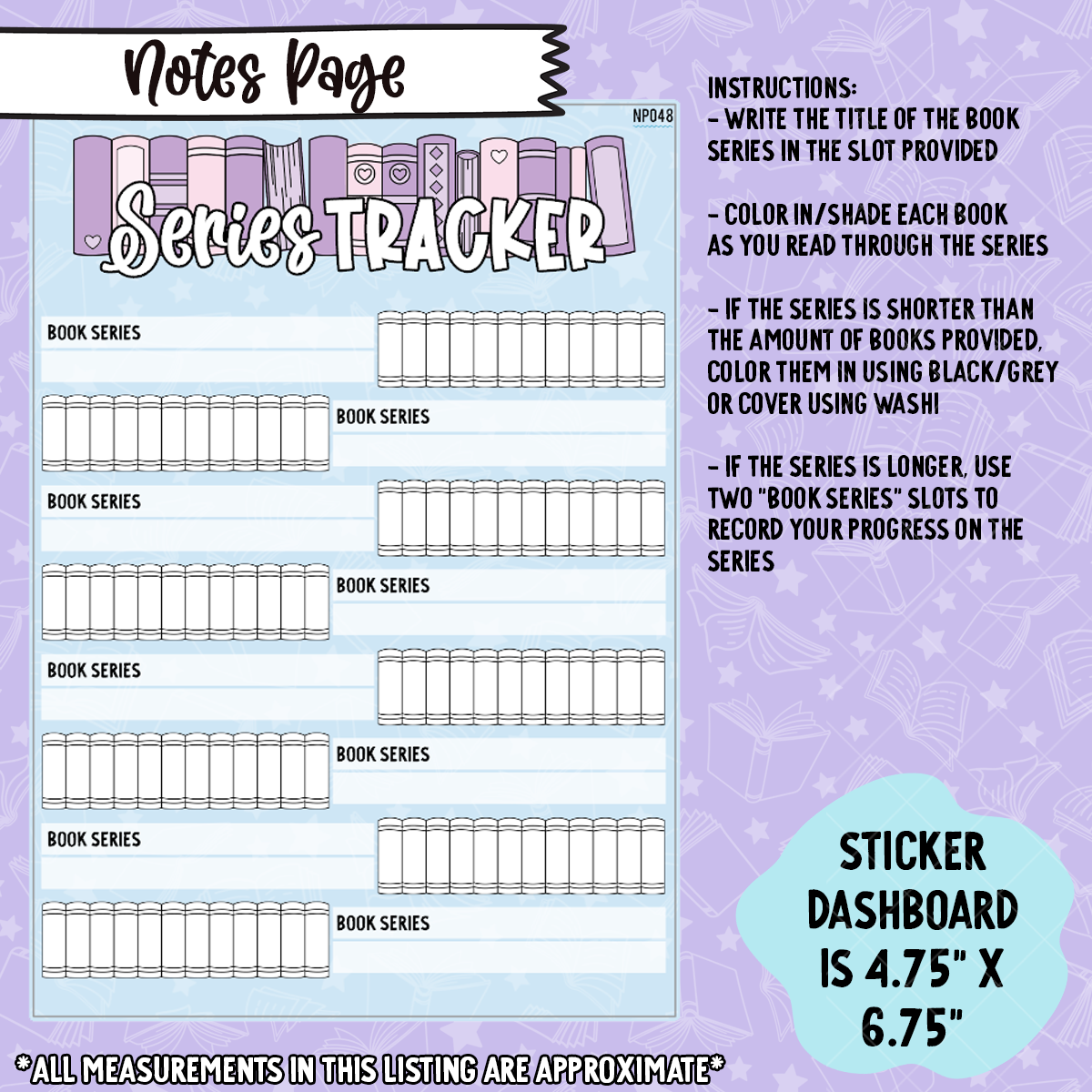 Book Series Tracker Notes Page Sticker Dashboard - NP048