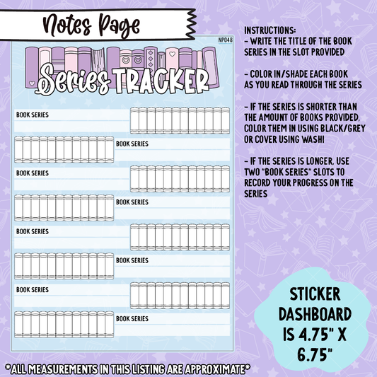 Book Series Tracker Notes Page Sticker Dashboard - NP048