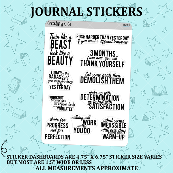 Fitness Inspirational Quote Planner Stickers - QS003
