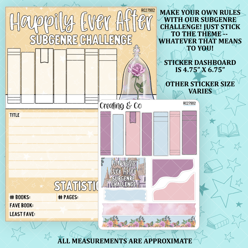 Happily Ever After Subgenre Mini Reading Challenge Dashboard and Sticker Trackers - RC279