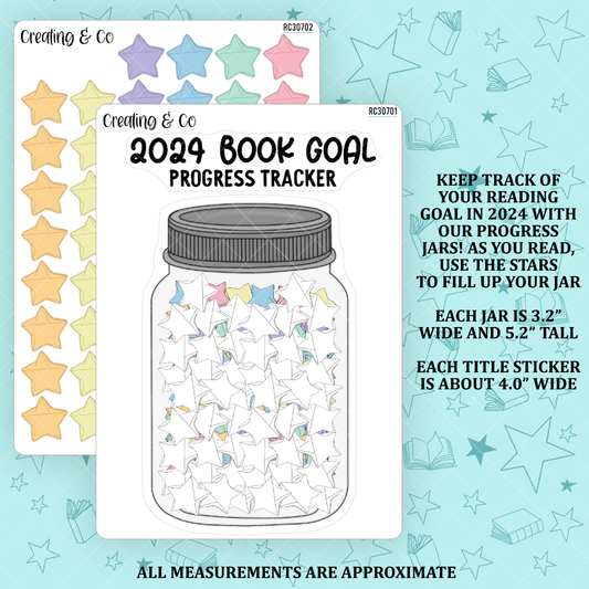 Yearly Reading Goal Jar Tracker Sticker Set - 50 Stars - RC307