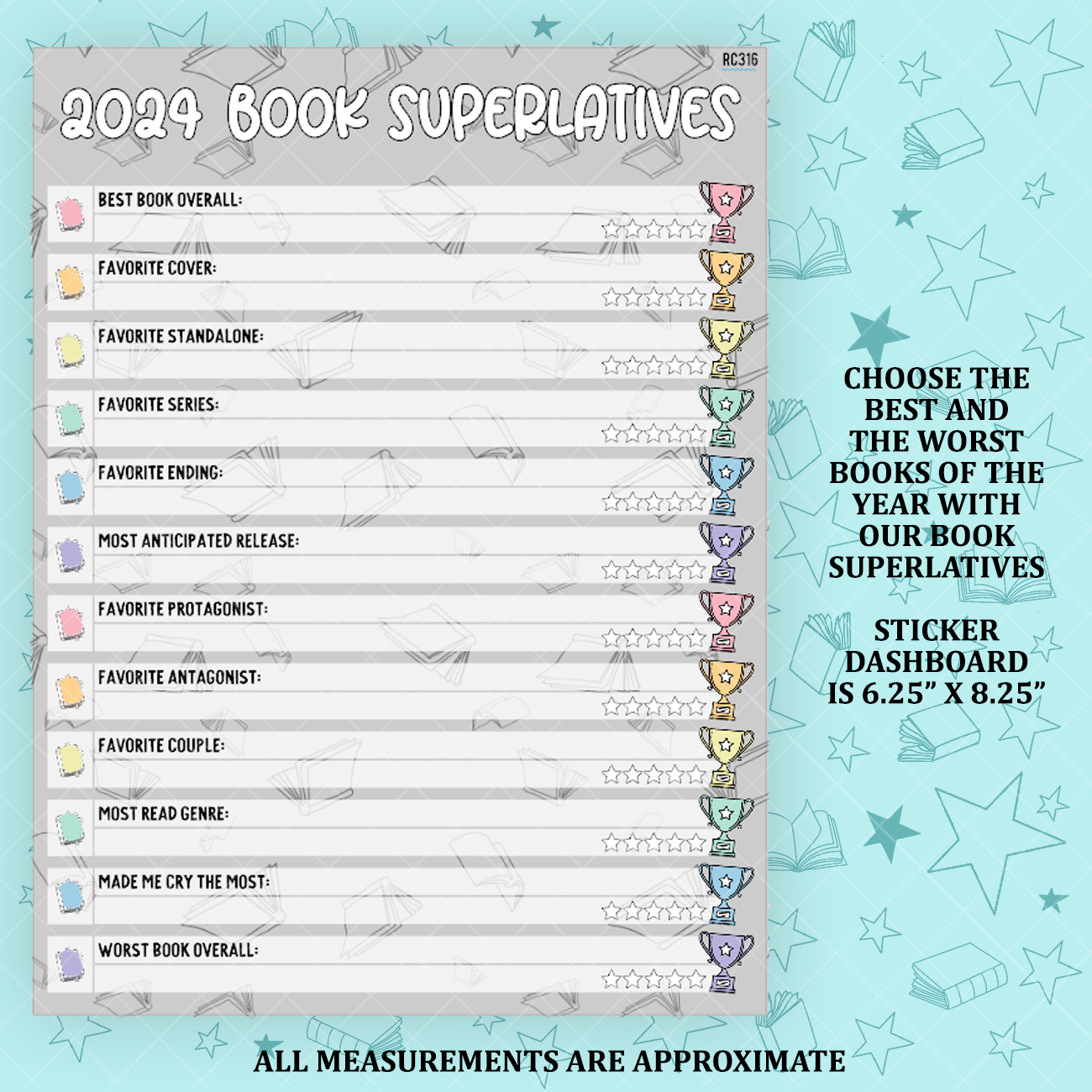 2024 Book Superlative Book Award Sticker Tracker for 7x9 Planners - RC316