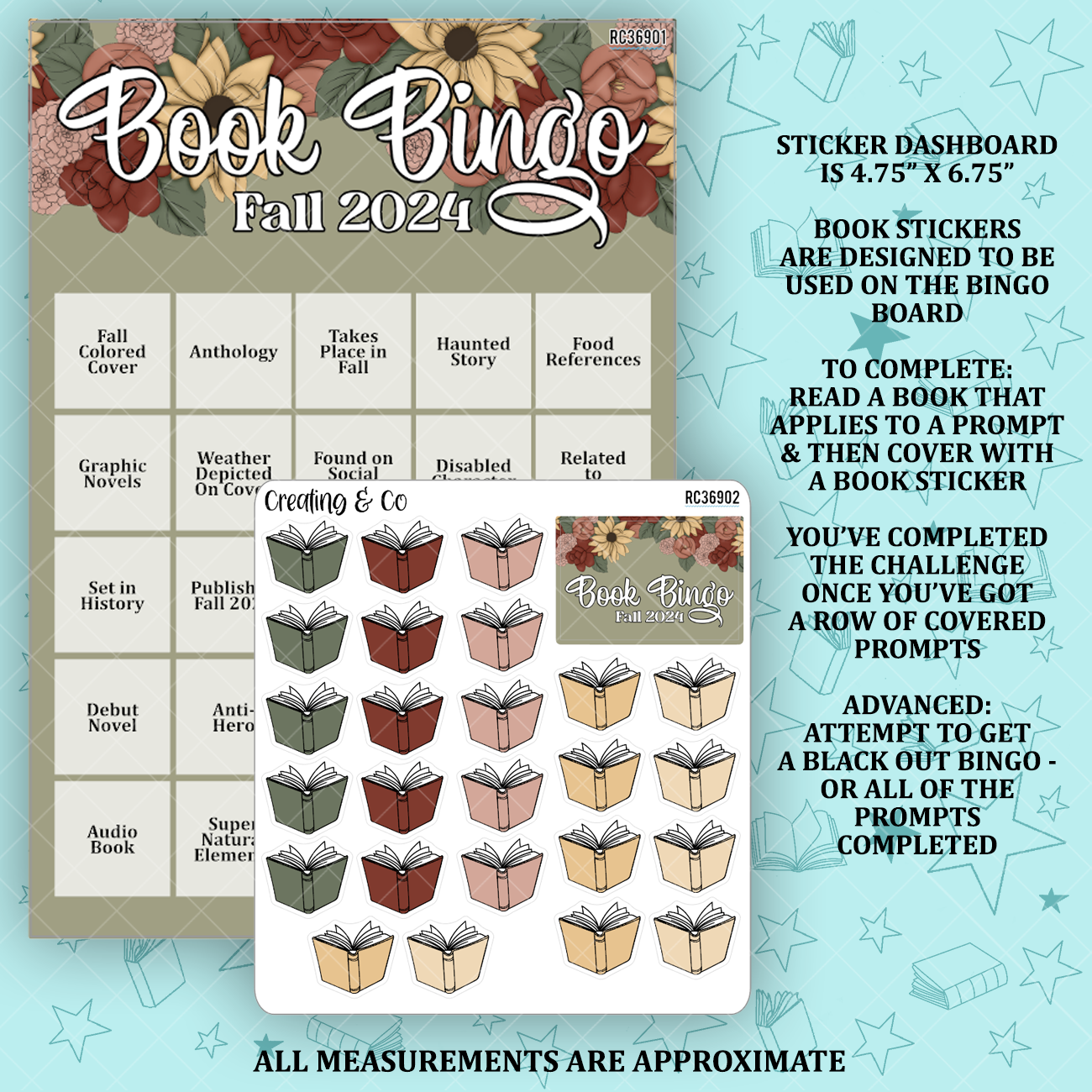 Apple Orchard Fall Book Bingo Reading Challenge Dashboard and Sticker Trackers - RC369