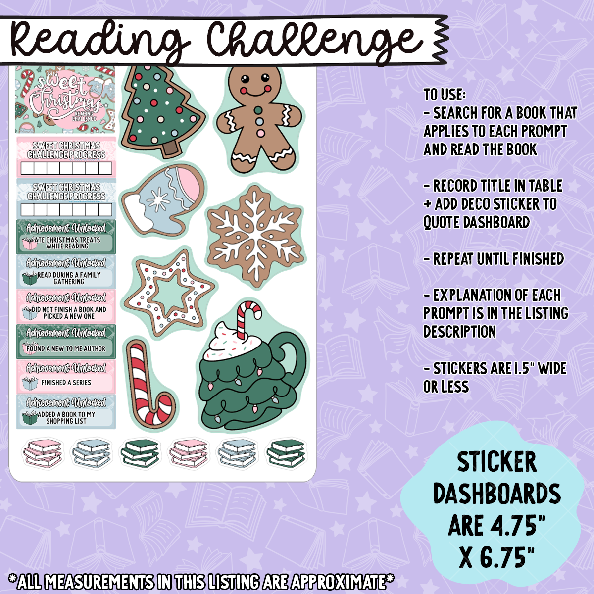 Sweet Christmas 5x7 Reading Challenge Dashboard and Sticker Trackers - RC394