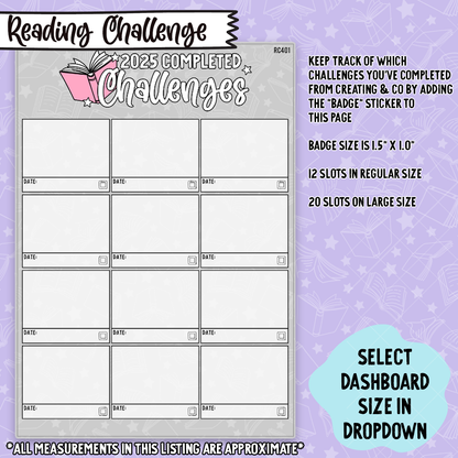 2025 Badge Collection and Reading Challenge Dashboard and Sticker Tracker - RC401/402