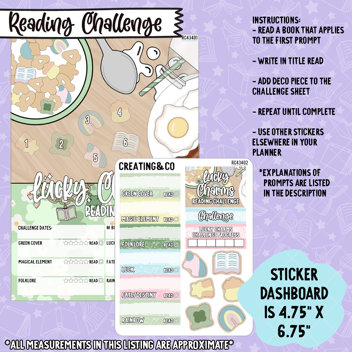 Lucky Charms Reading Challenge 5x7 Dashboard and Sticker Trackers - RC434