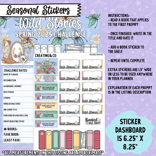 Wild Stories 2025 Spring Reading Challenge Dashboard and Sticker Trackers for 7x9 Planners - RC437