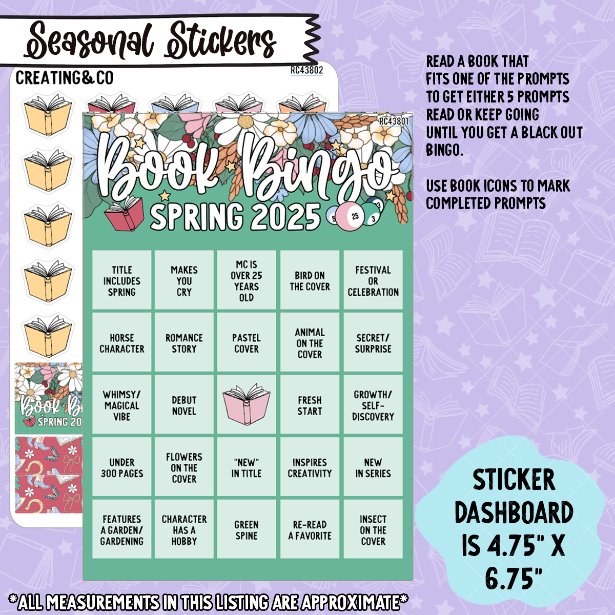 Wild Stories 2025 Spring Book Bingo Reading Challenge Dashboard and Sticker Trackers - RC438