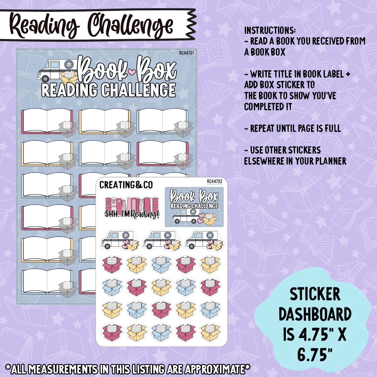 Book Box Reading Challenge 5x7 Dashboard and Sticker Trackers - RC447