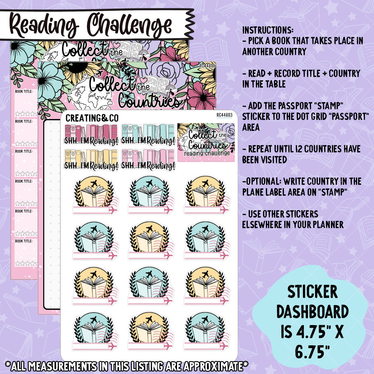 Collect the Countries Passport Reading Challenge 5x7 Dashboard and Sticker Trackers - RC448