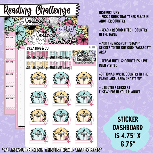 Collect the Countries Passport Reading Challenge 5x7 Dashboard and Sticker Trackers - RC448