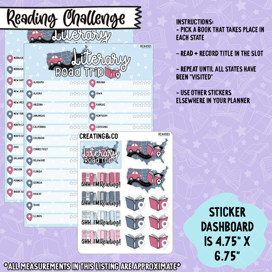 Literary Road Trip Reading Challenge 5x7 Dashboard and Sticker Trackers - RC449