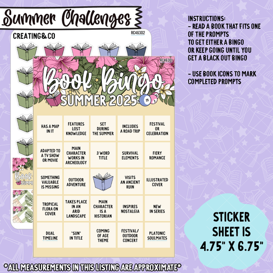 Lost Pages 2025 Summer Book Bingo Reading Challenge Dashboard and Sticker Trackers - RC463
