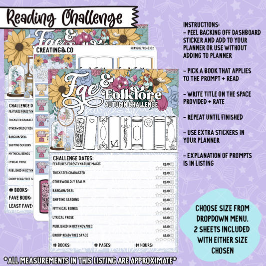 Fae & Folklore 2025 Fall Reading Challenge Dashboard and Sticker Trackers - RC492/493