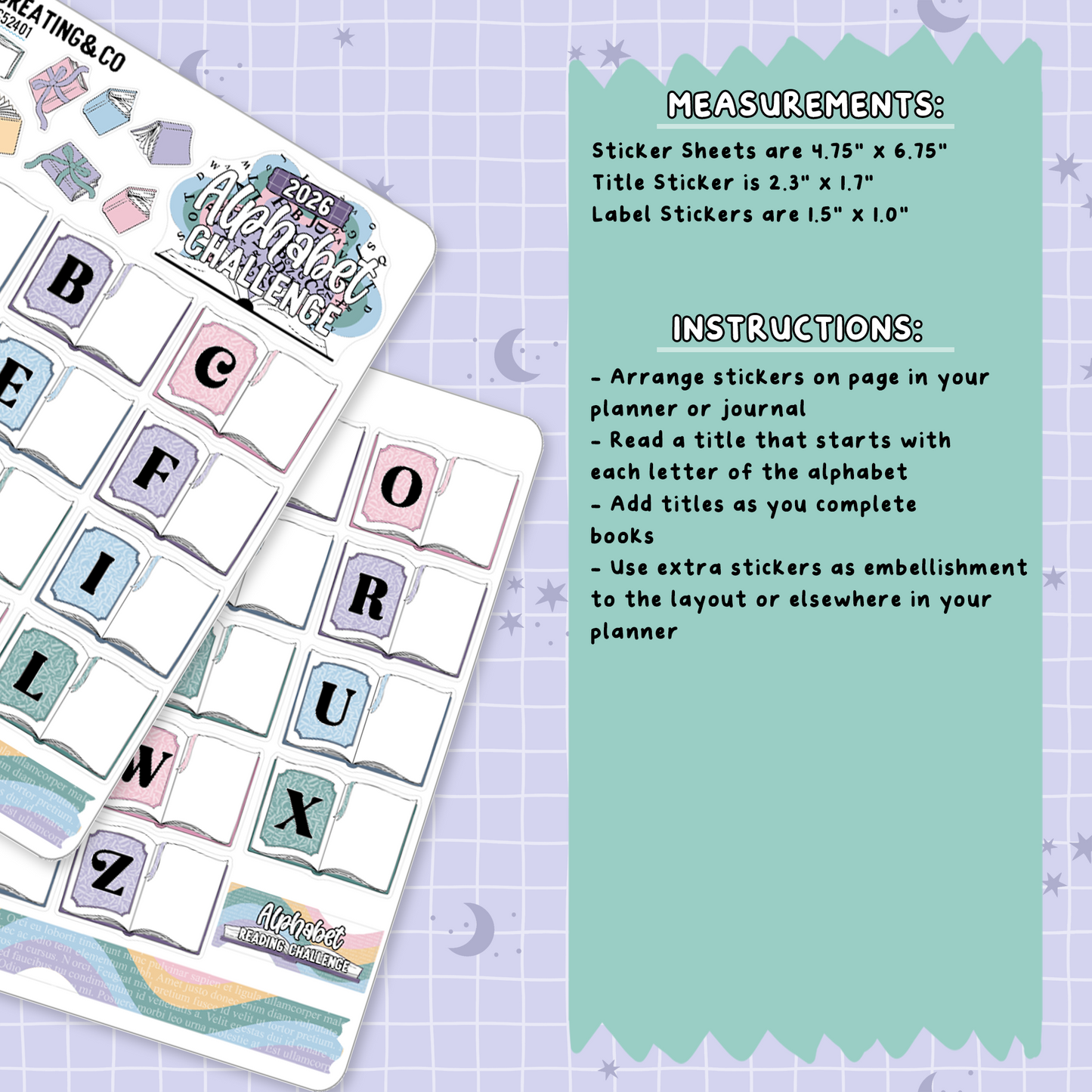 2026 Alphabet Reading Challenge Planner Sticker Set - RC524