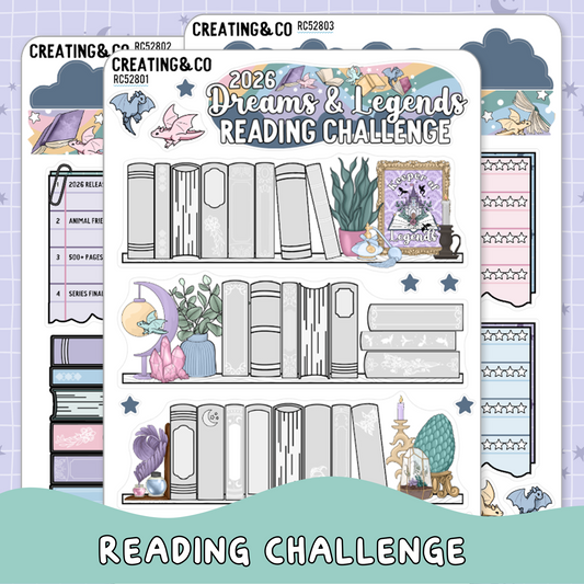 Dreams & Legends 2026 Book Dragon Yearly Reading Challenge Planner Sticker Set - RC528