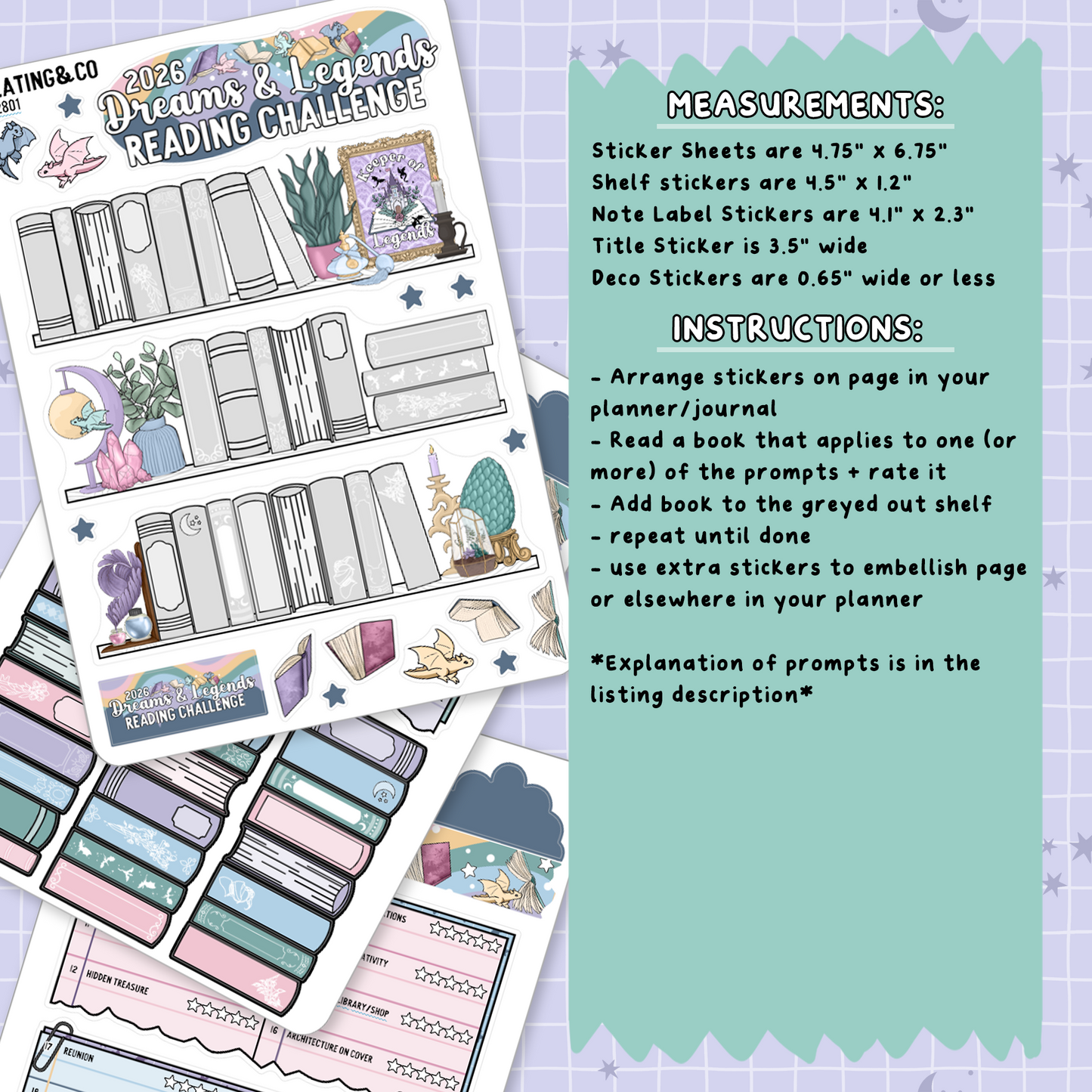 Dreams & Legends 2026 Book Dragon Yearly Reading Challenge Planner Sticker Set - RC528