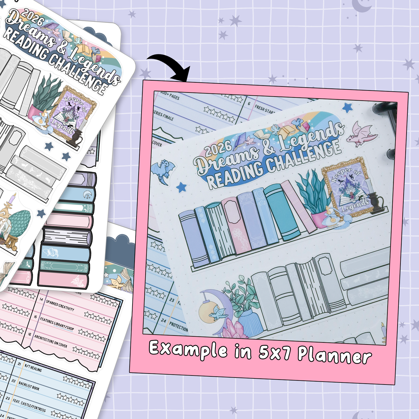 Dreams & Legends 2026 Book Dragon Yearly Reading Challenge Planner Sticker Set - RC528