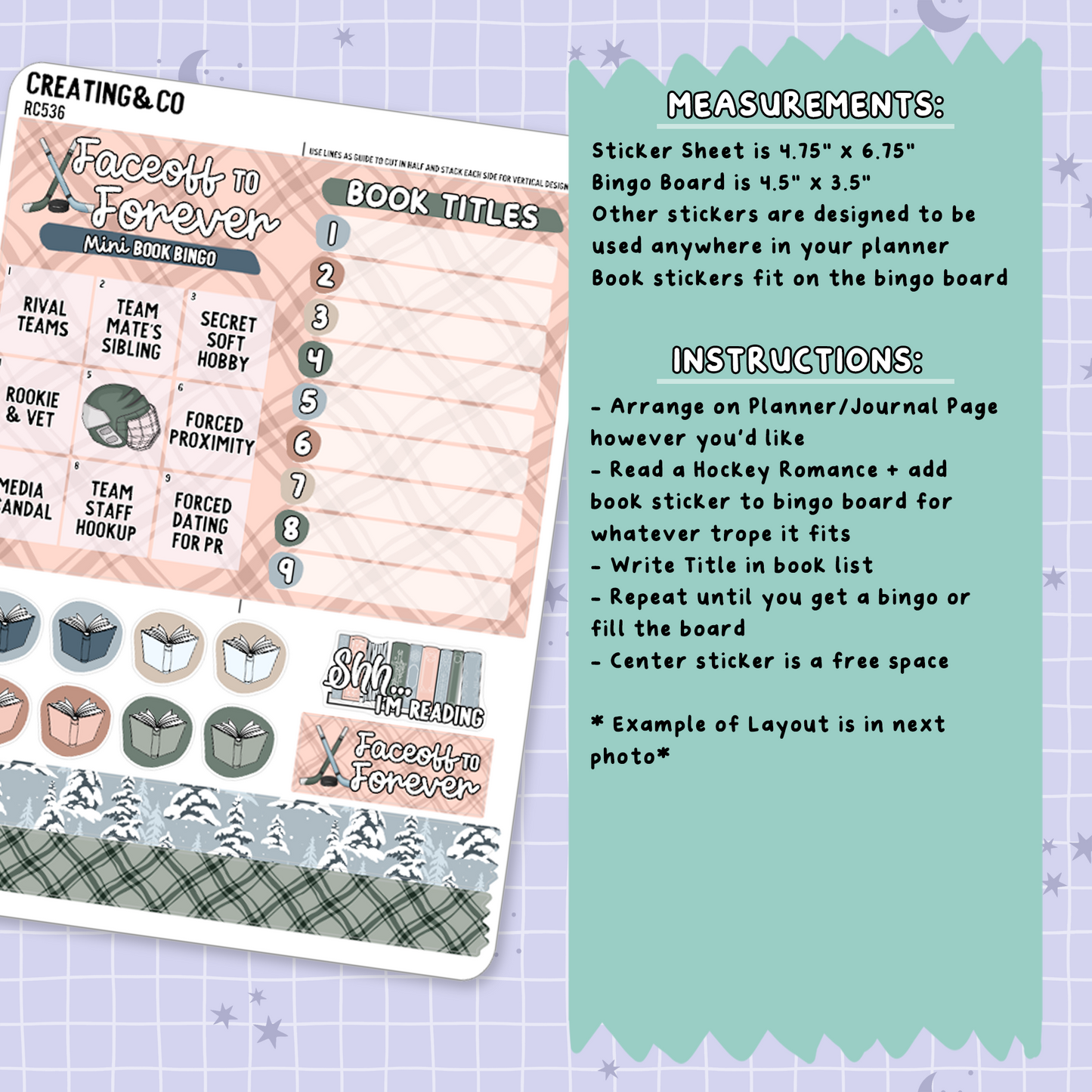 Faceoff to Forever Hockey Romance Mini Book Bingo Reading Challenge Planner Sticker Set - RC536