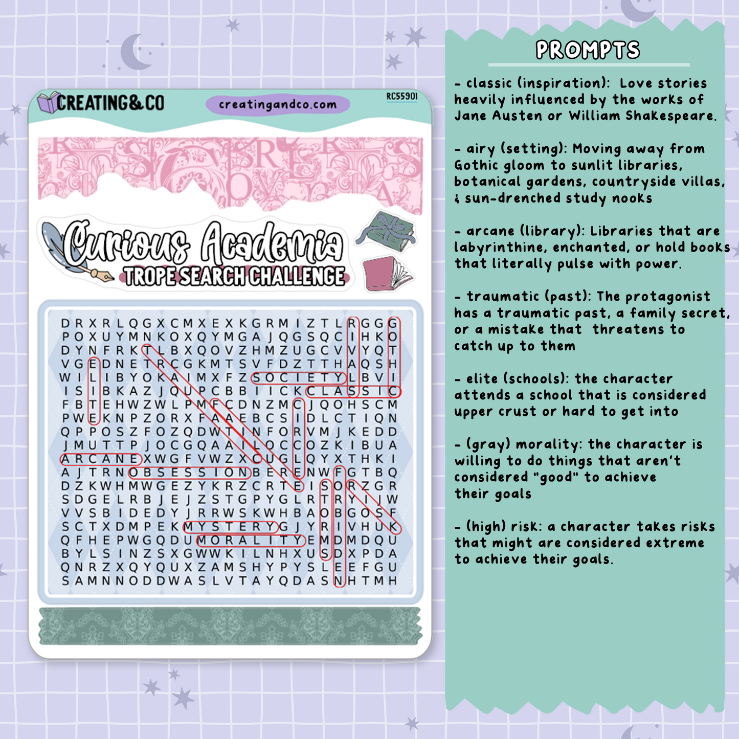 Curious Academia Trope Word Search Reading Challenge - RC559