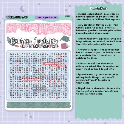 Curious Academia Trope Word Search Reading Challenge - RC559