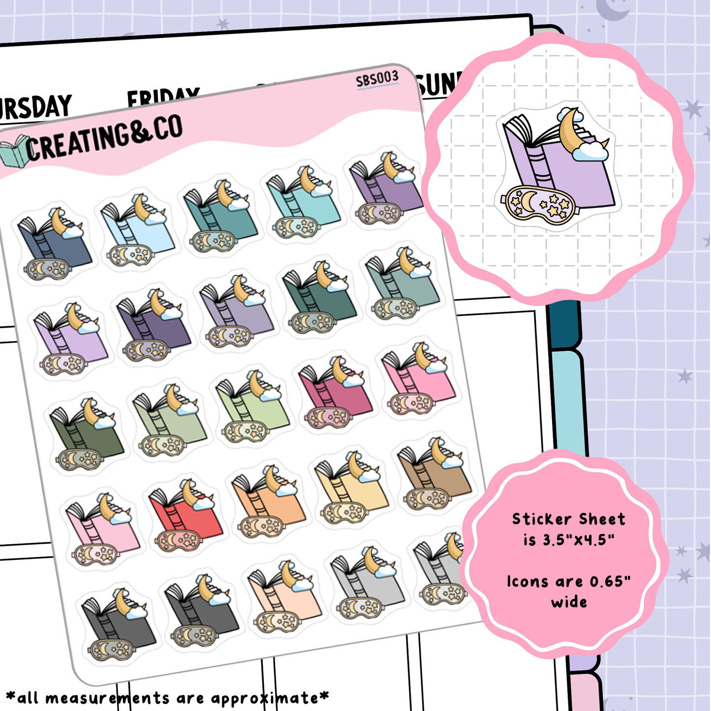 Night Time Reading / Late Night Reader Icon Functional Stickers - SBS003